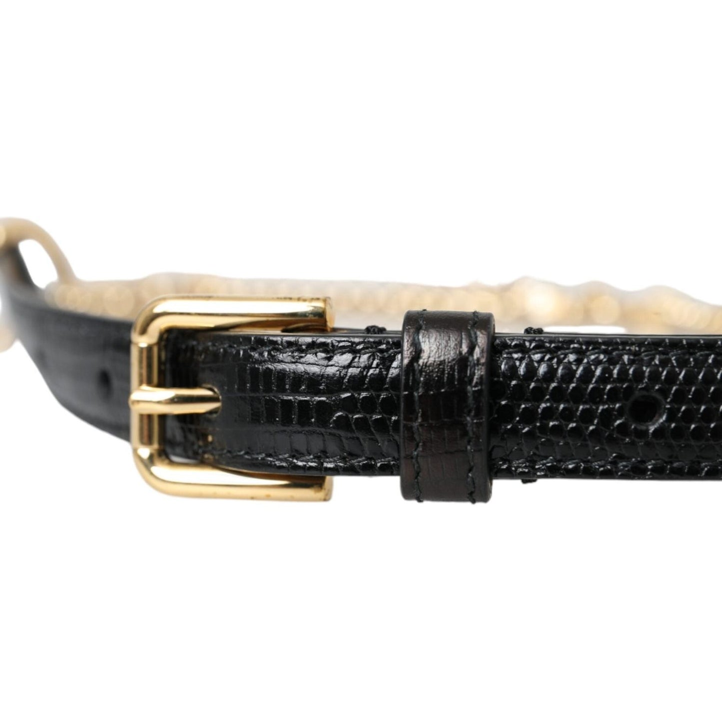 Black Leather Gold Chain Crystal Waist Women Belt
