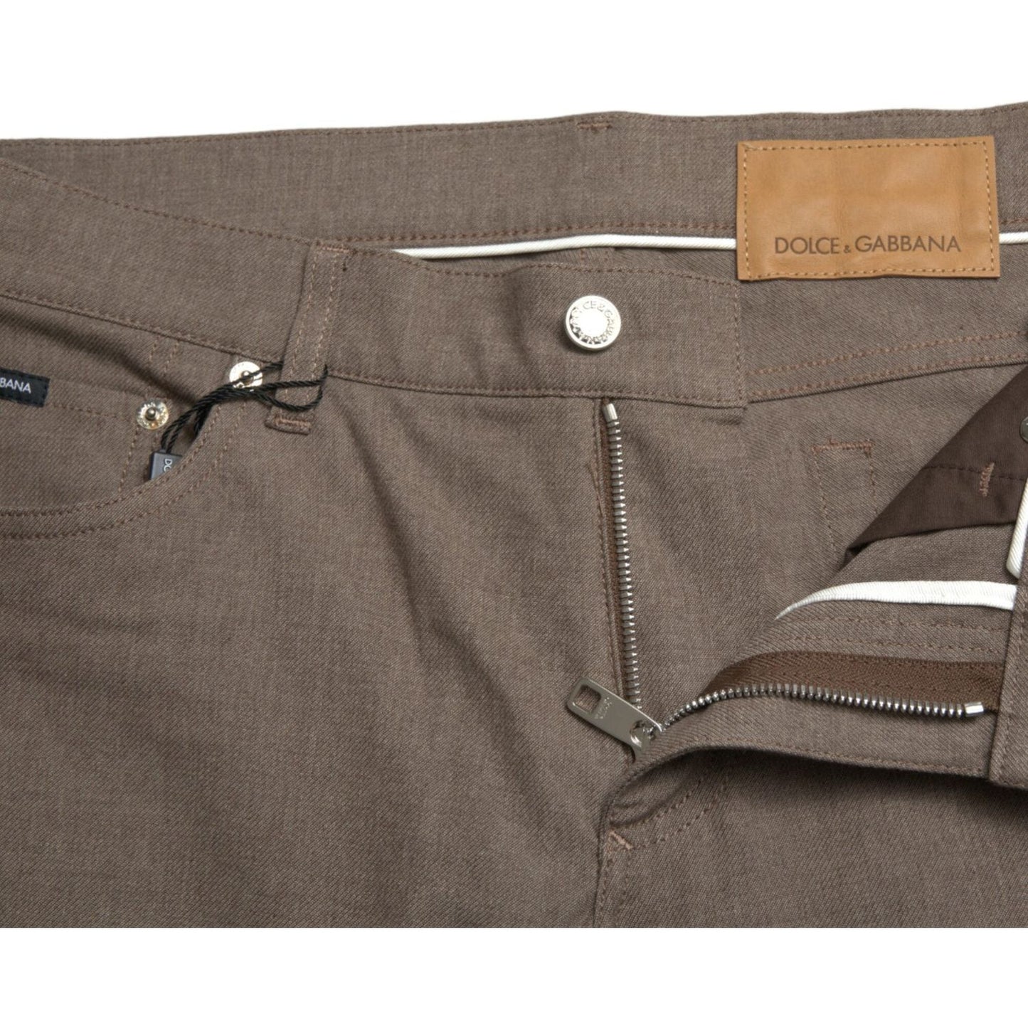 Dolce & Gabbana | Elegant Brown Cotton Stretch Skinny Pants| McRichard Designer Brands   