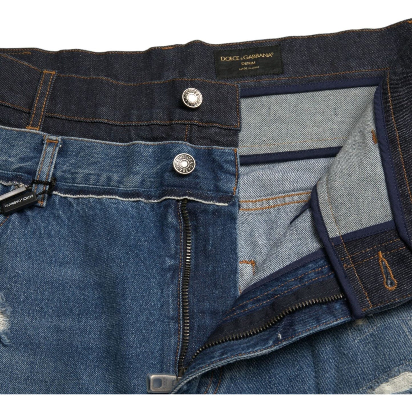 Dolce & Gabbana Chic Skinny Tattered Denim Jeans blue-tattered-cotton-men-denim-jeans