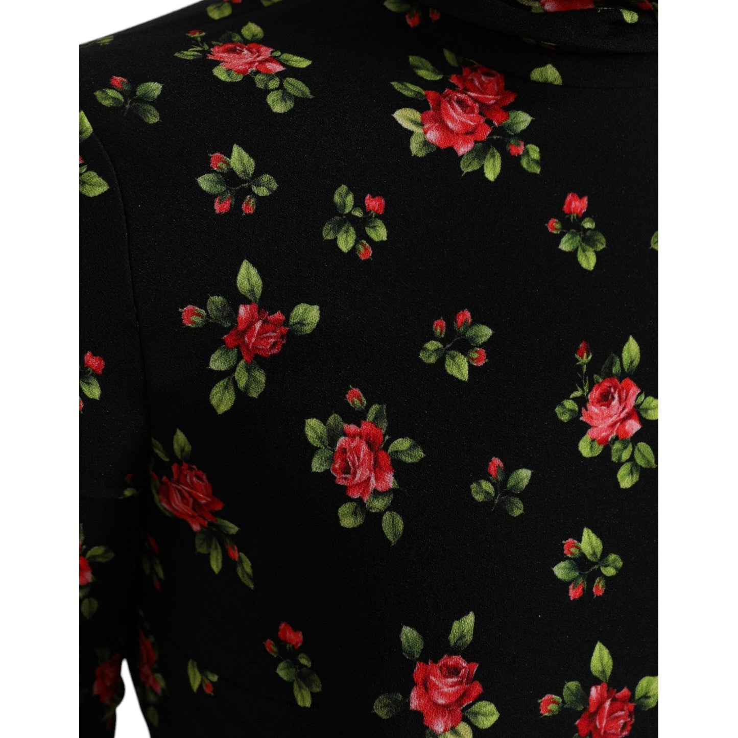 Dolce & Gabbana Elegant Floral Silk Blend Top black-rose-print-turtle-neck-blouse-top