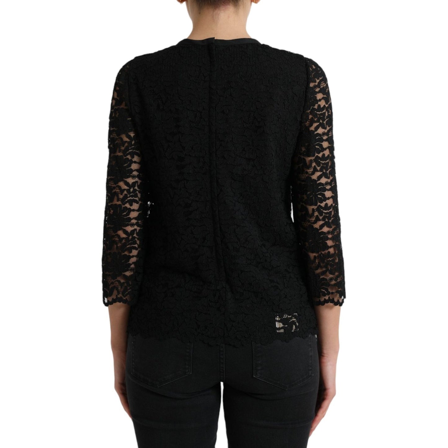 Dolce & Gabbana Elegant Floral Lace Long Sleeve Top black-staff-blouse-floral-lace-nylon-top