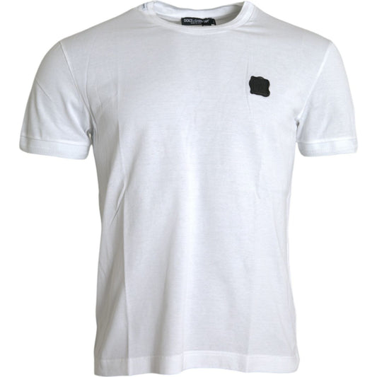 White Logo Patch Cotton Crew Neck T-shirt