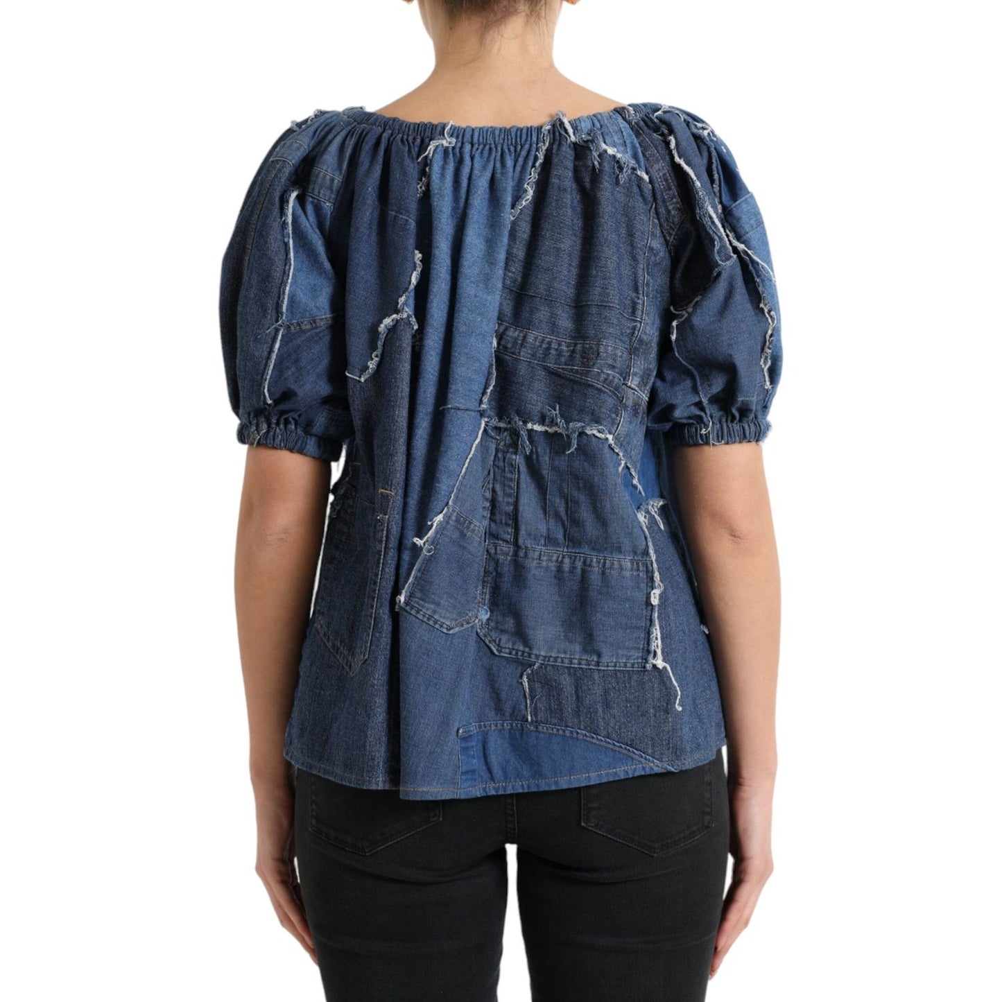 Dolce & Gabbana Elegant Cotton Denim Blouse Top blue-patchwork-short-sleeves-denim-blouse-top