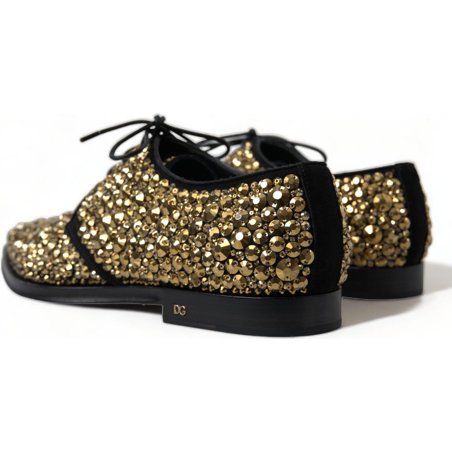 Dolce & Gabbana Elegant Gold Black Suede Derby Dress Shoes black-gold-embellished-derby-dress-shoes