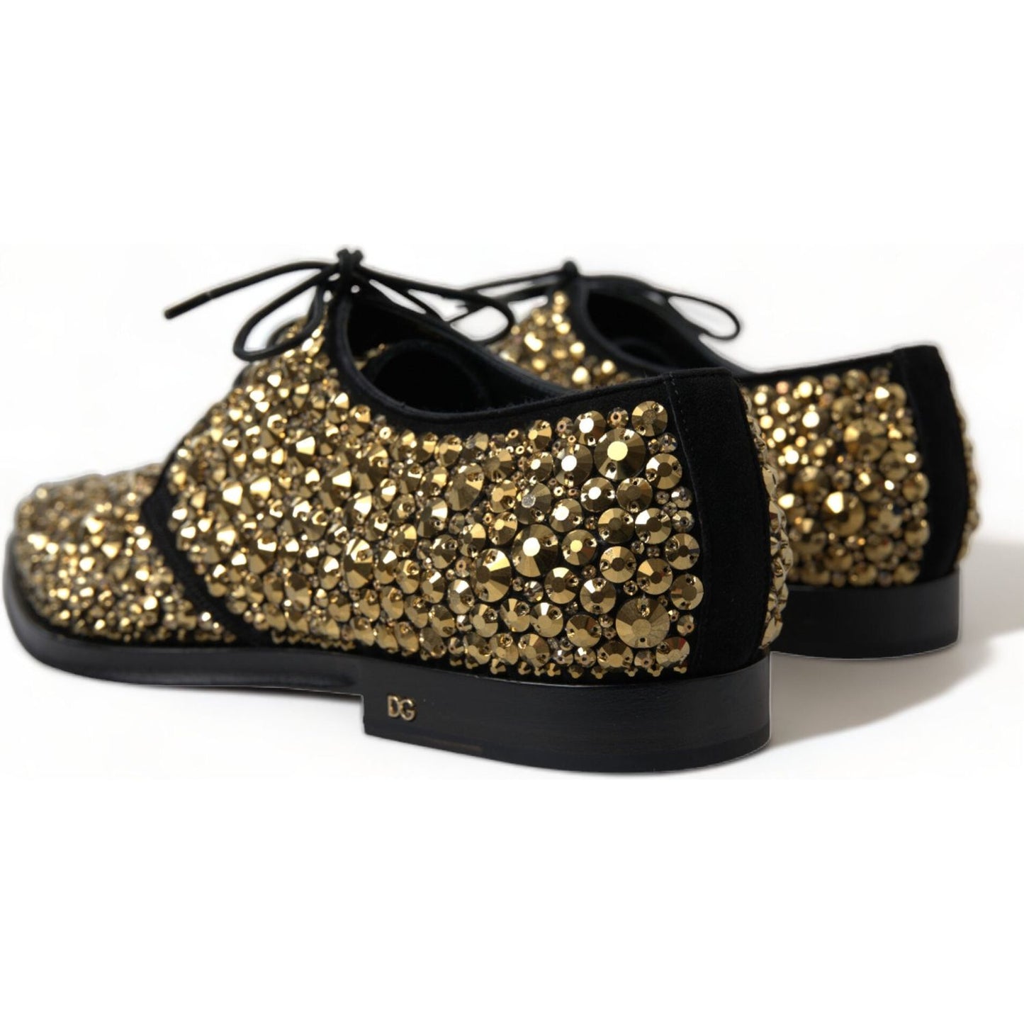 Dolce & Gabbana Elegant Gold Black Suede Derby Dress Shoes black-gold-embellished-derby-dress-shoes