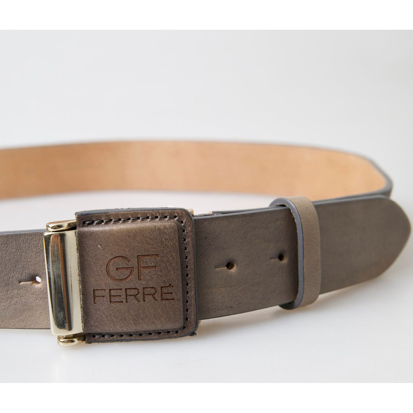 GF Ferre Elegant Leather Fashion Belt with Engraved Buckle brown-leather-fashion-logo-buckle-waist-belt