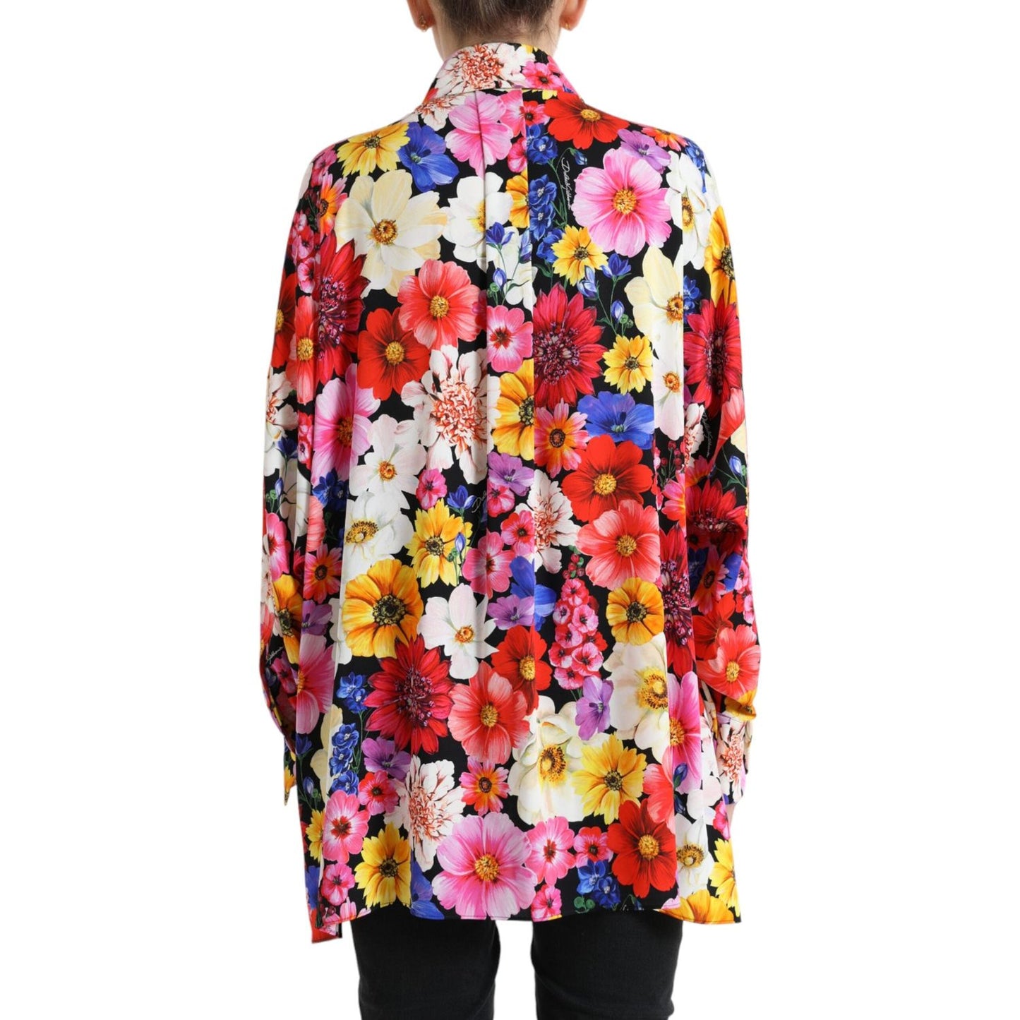 Dolce & Gabbana Floral Silk Blouse with Front Tie Fastening multicolor-floral-ascot-collared-blouse-top