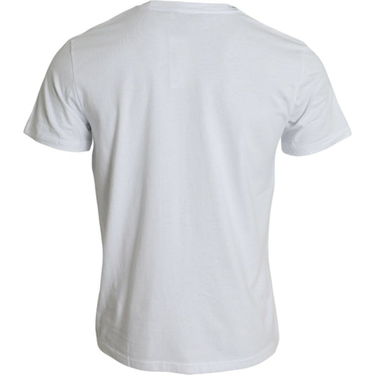 White Logo Print Cotton Crew Neck T-shirt