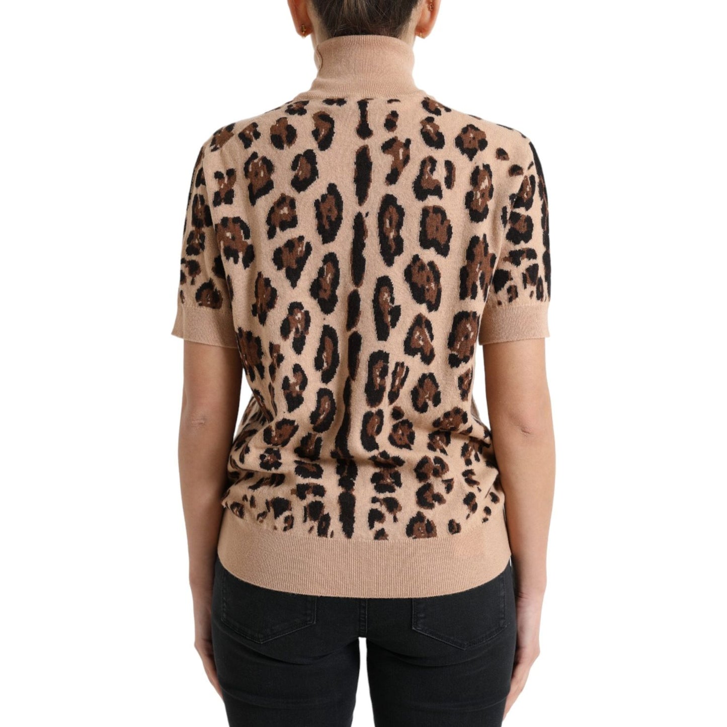 Dolce & Gabbana | Elegant Beige Leopard Turtleneck Wool Top| McRichard Designer Brands   