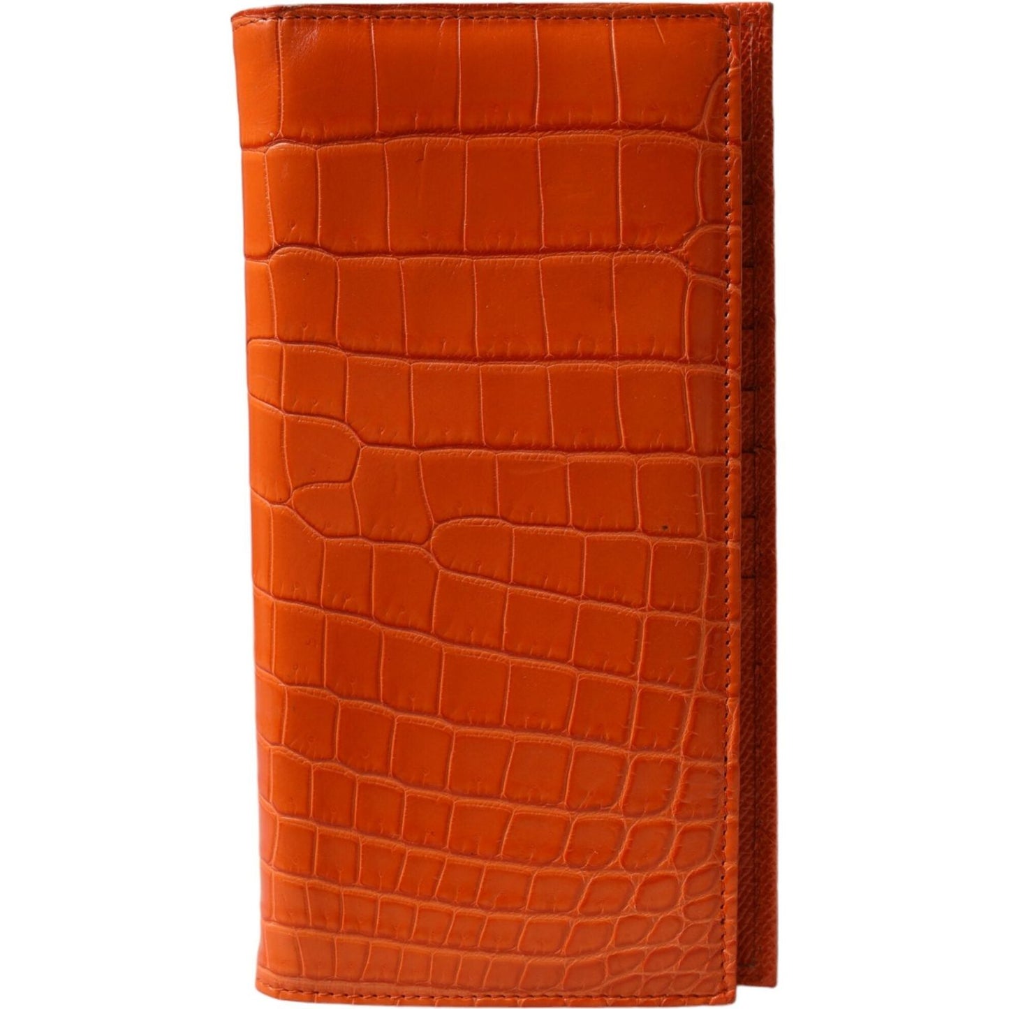 Dolce & Gabbana Chic Orange Crocodile Leather Wallet orange-crocodile-leather-long-bifold-card-holder-wallet