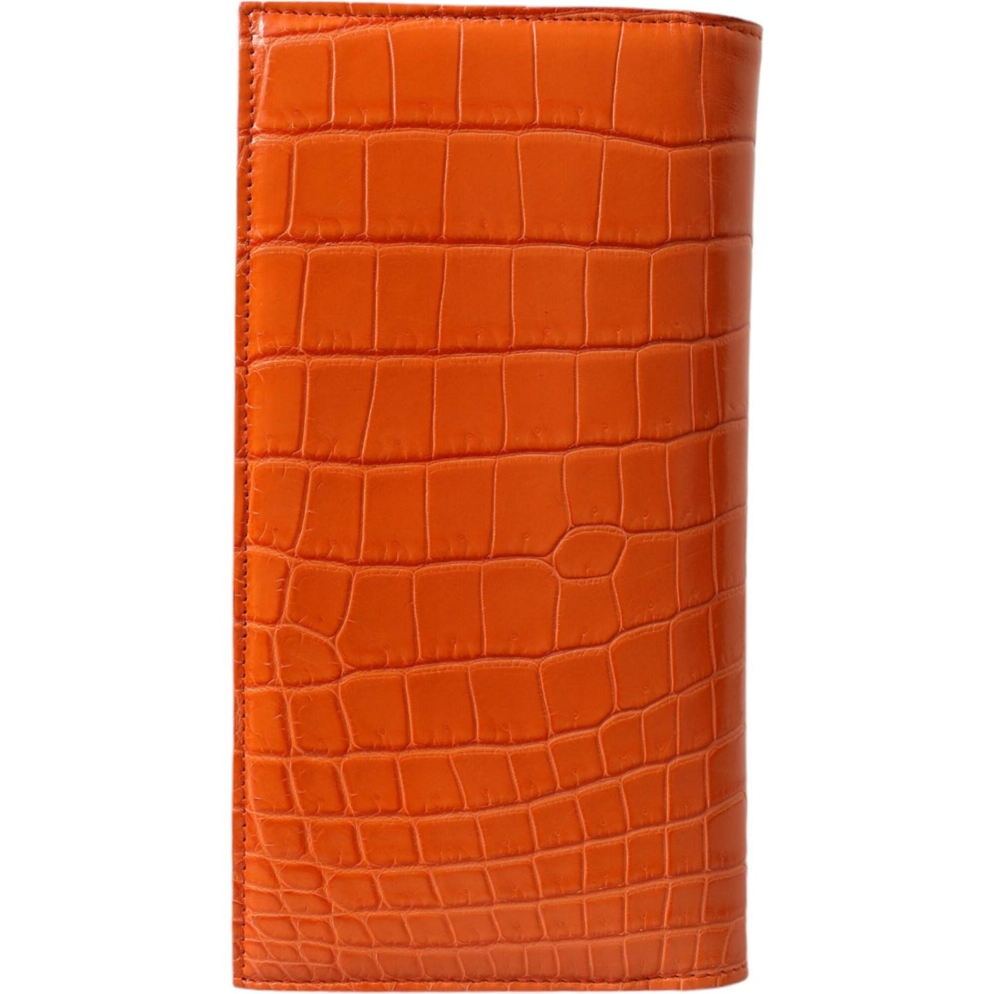 Dolce & Gabbana Chic Orange Crocodile Leather Wallet orange-crocodile-leather-long-bifold-card-holder-wallet