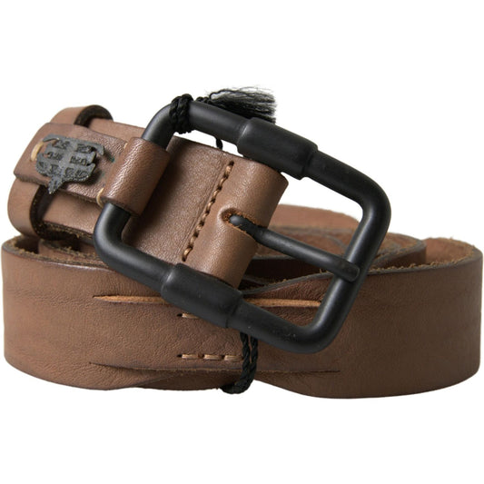 Ermanno Scervino Elegant Brown Leather Waist Belt with Black Metal Buckle brown-leather-metal-buckle-waist-men-belt 465A0921-scaled-3c562119-55a.jpg