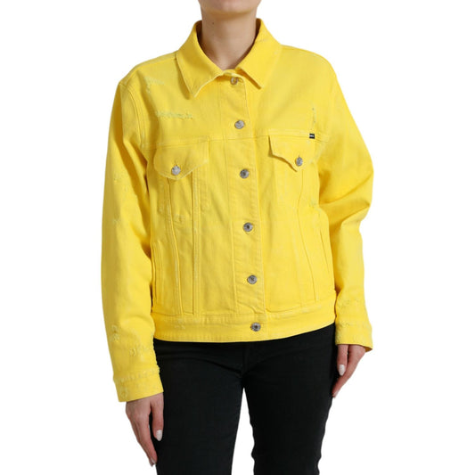 Dolce & Gabbana | Chic Yellow Denim Button-Down Jacket| McRichard Designer Brands   