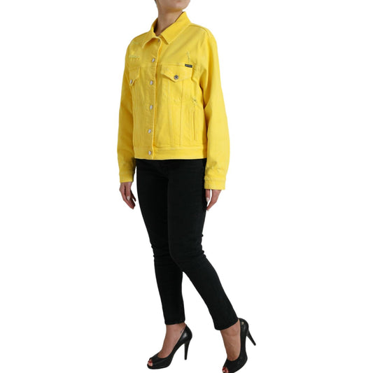 Dolce & Gabbana Chic Yellow Denim Button-Down Jacket yellow-cotton-denim-jeans-button-coat-jacket