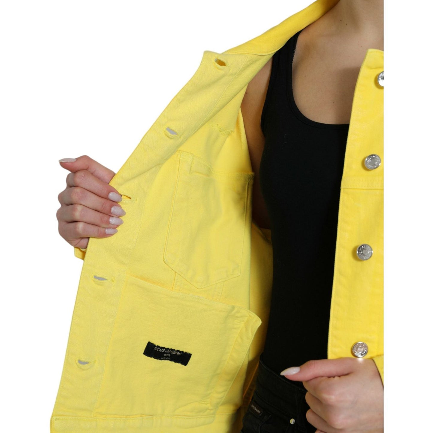 Dolce & Gabbana Chic Yellow Denim Button-Down Jacket yellow-cotton-denim-jeans-button-coat-jacket