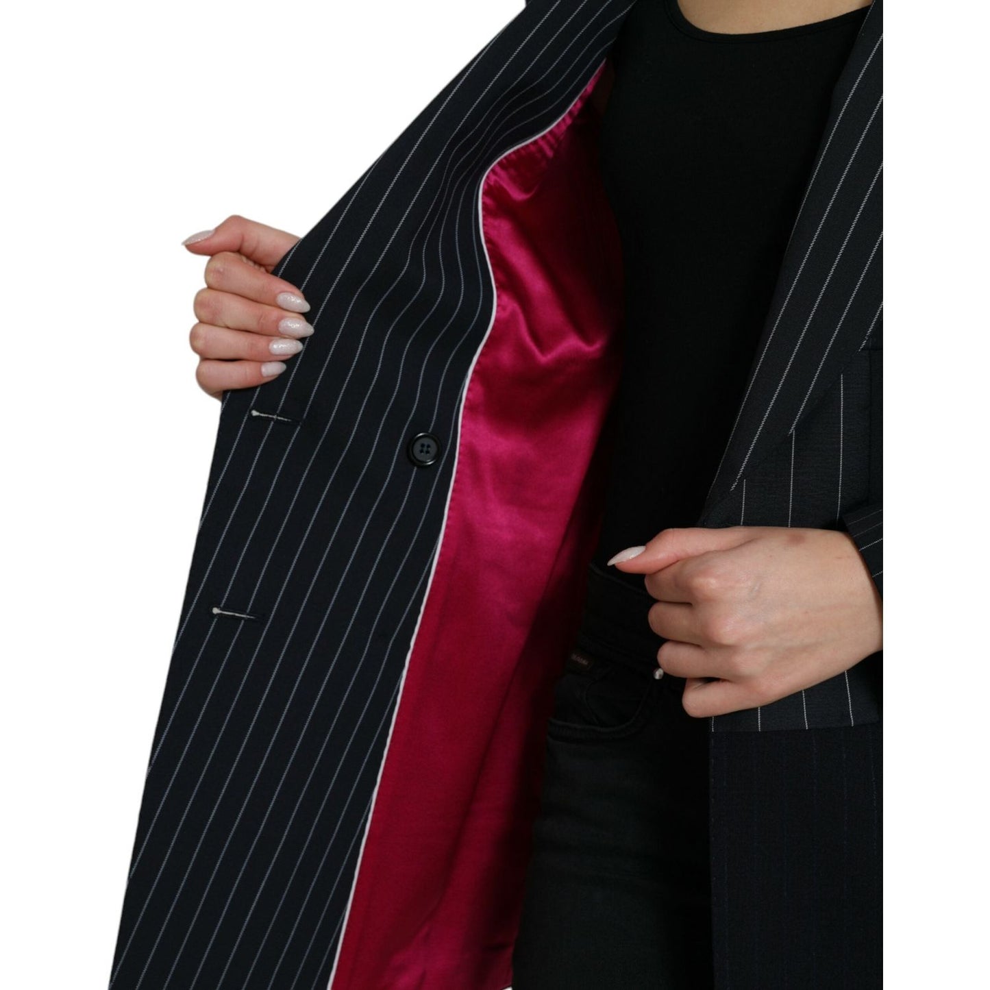 Dolce & Gabbana Elegant Striped Virgin Wool Blazer black-striped-wool-doublebreasted-coat-jacket-1