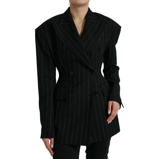 Dolce & Gabbana Elegant Striped Virgin Wool Blazer black-striped-wool-doublebreasted-coat-jacket