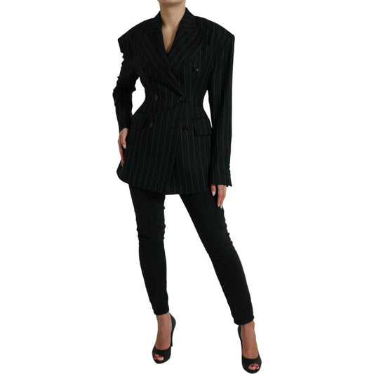 Dolce & Gabbana Elegant Striped Virgin Wool Blazer black-striped-wool-doublebreasted-coat-jacket