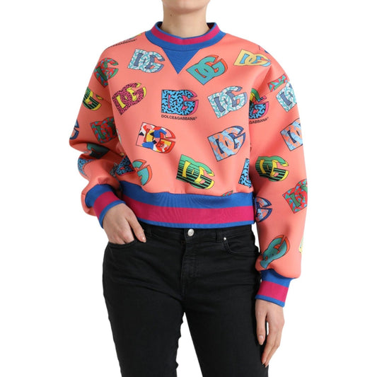 Dolce & Gabbana Salmon Pink Crew Neck Logo Sweatshirt salmon-pink-logo-print-sweatshirt-sweater-1