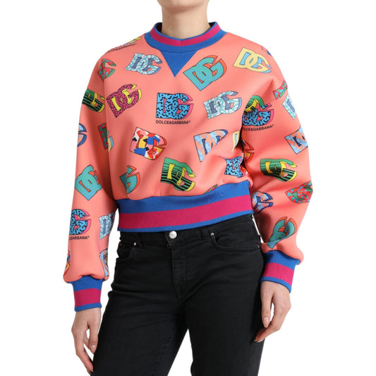 Dolce & Gabbana Salmon Pink Logo Sweater - Crew Neck Elegance salmon-pink-logo-print-sweatshirt-sweater