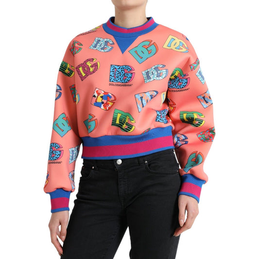 Dolce & Gabbana Salmon Pink Crew Neck Logo Sweatshirt salmon-pink-logo-print-sweatshirt-sweater-1