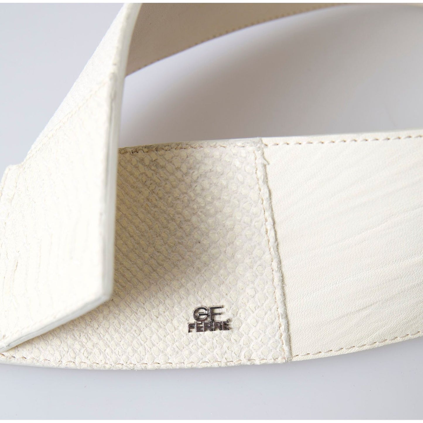 GF Ferre Chic Off White Snap Button Fashion Belt off-white-waxed-cotton-wide-fashion-waistband-belt