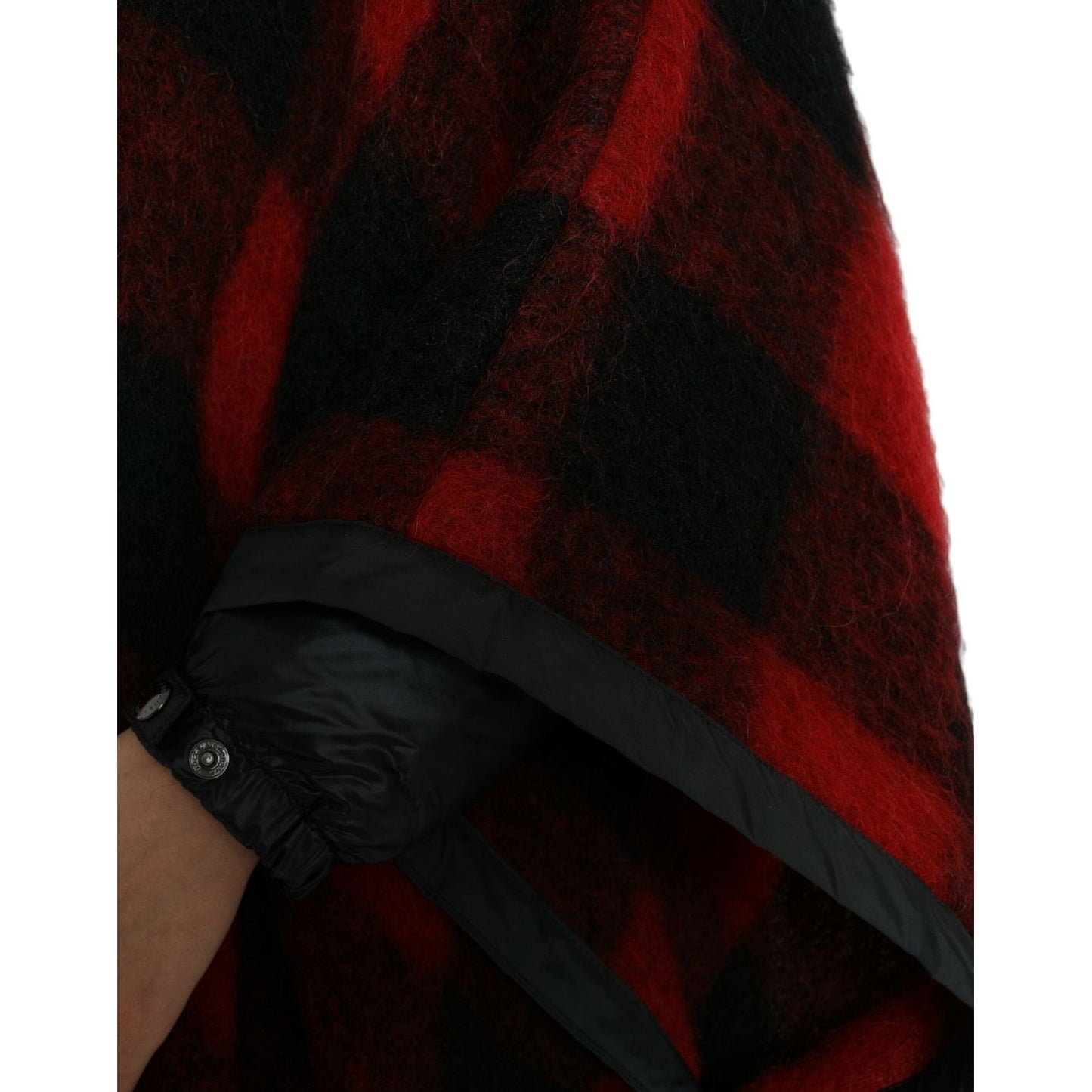 Dolce & Gabbana Elegant Buffalo Check Poncho Jacket black-red-buffalo-check-hooded-poncho-jacket