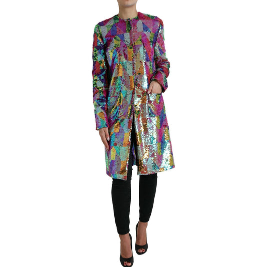 Dolce & Gabbana | Multicolor Sequined Long Jacket| McRichard Designer Brands   