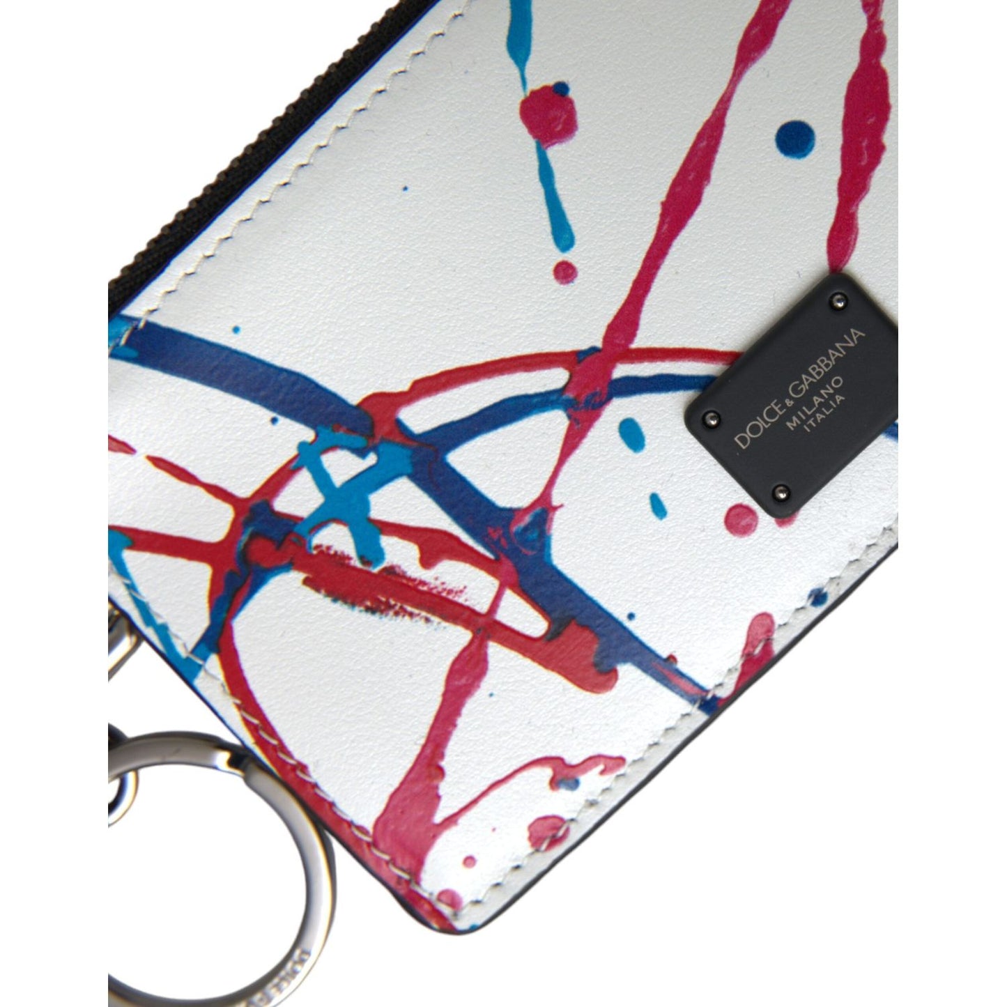 White Leather Zip Logo Keyring Cardholder Purse Wallet