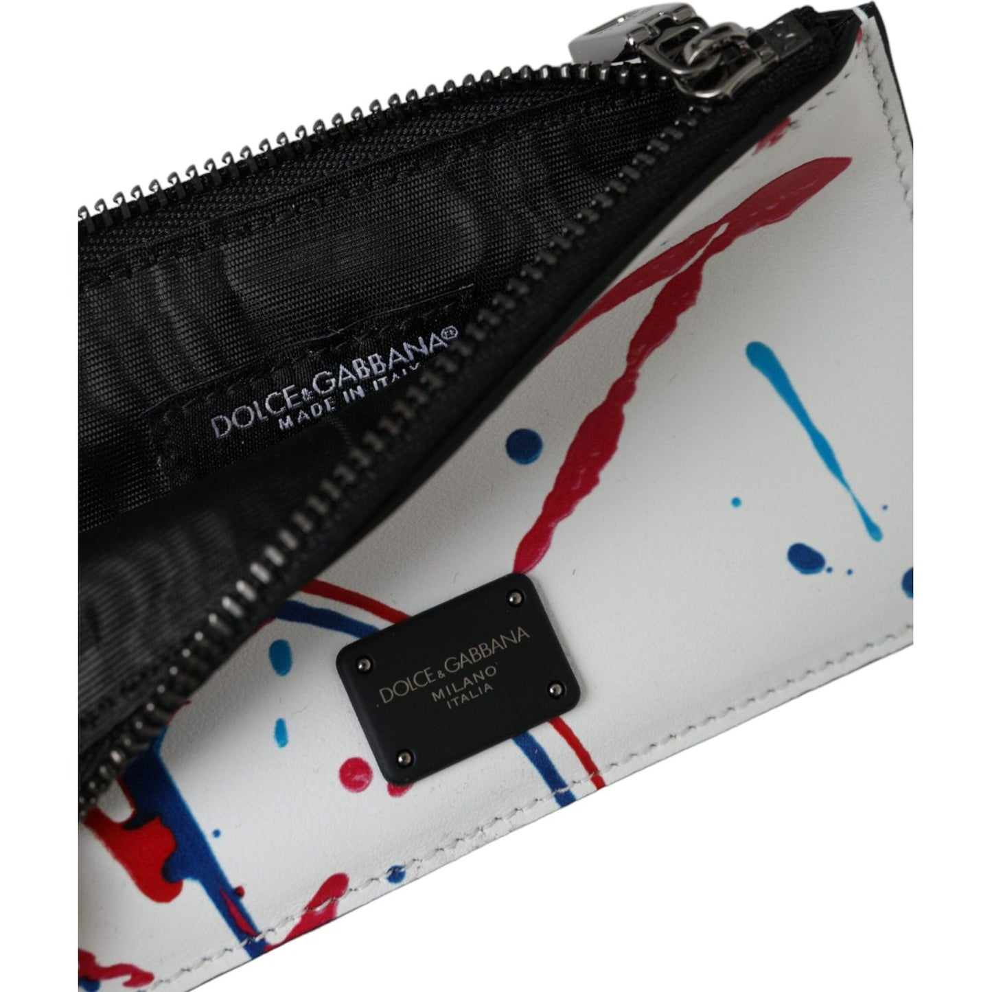White Leather Zip Logo Keyring Cardholder Purse Wallet