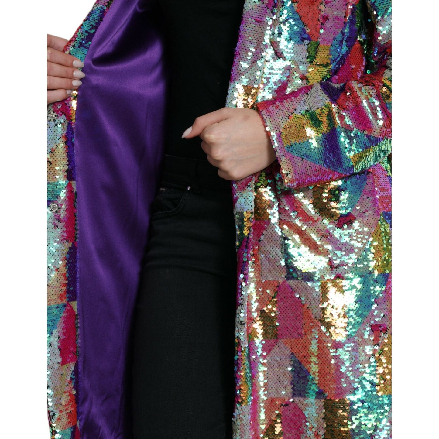 Dolce & Gabbana Multicolor Sequined Long Jacket multicolor-polyester-sequined-coat-jacket