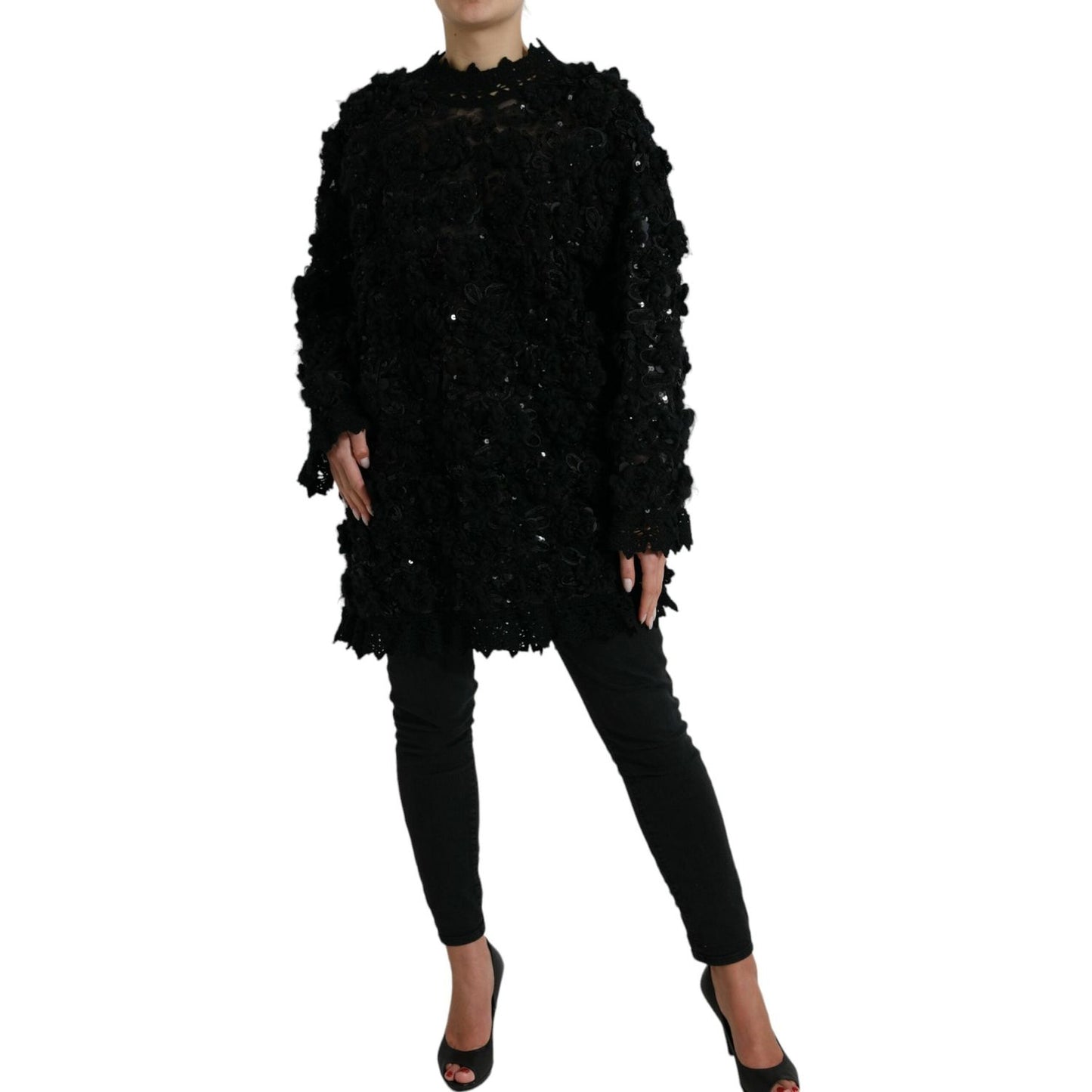 Dolce & Gabbana Sequin Embellished Black Pullover black-sequined-embellished-pullover-sweater