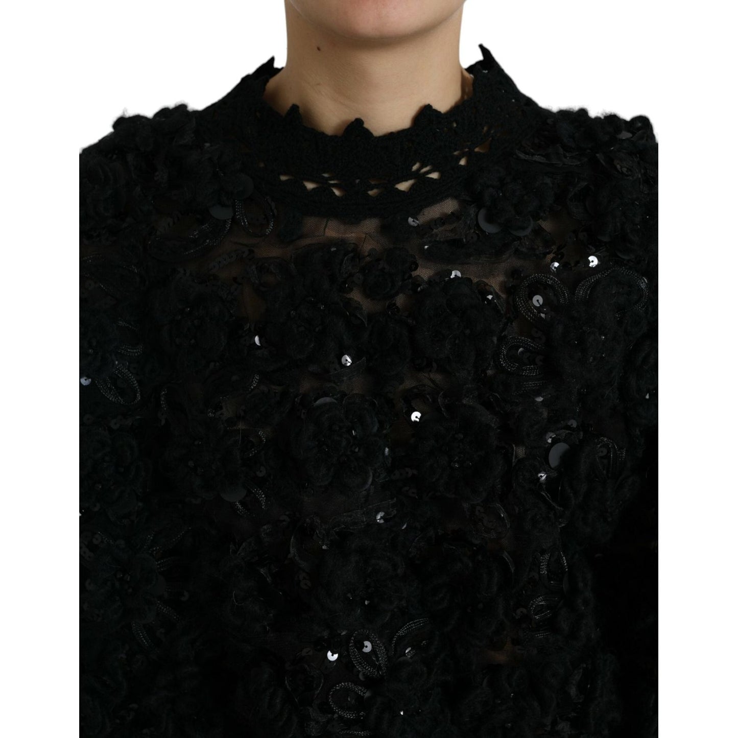 Dolce & Gabbana Sequin Embellished Black Pullover black-sequined-embellished-pullover-sweater