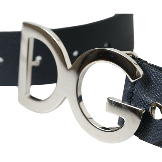 Dolce & Gabbana Elegant Blue Leather Belt with Metal Buckle elegant-blue-leather-belt-with-metal-buckle