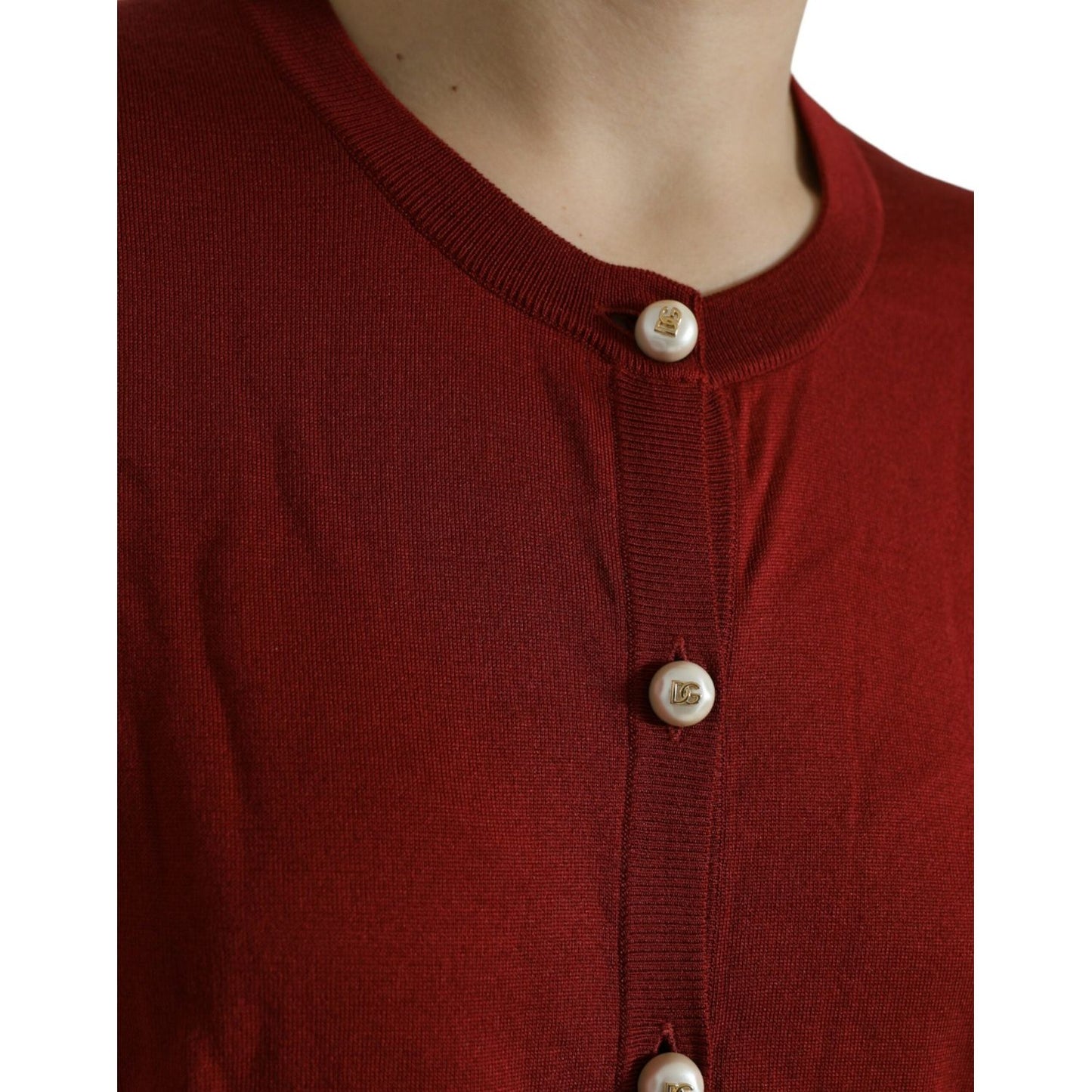 Dolce & Gabbana Silk Button Front Cardigan in Maroon Mix multicolor-cardigan-color-block-silk-crewneck-sweater