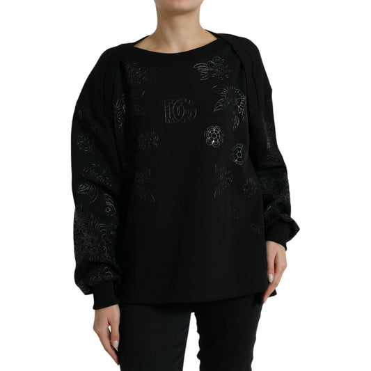 Dolce & Gabbana Elegant Black Floral Applique Sweater black-pullover-floral-logo-applique-sweater