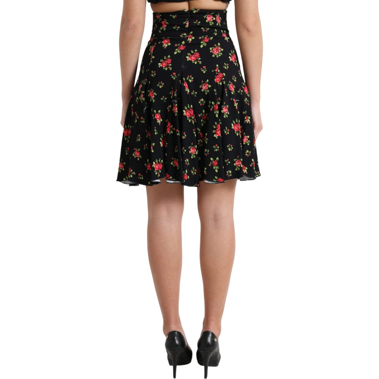 Dolce & Gabbana Floral A-Line Mini Skirt with High Waist black-rose-print-high-waist-a-line-mini-skirt