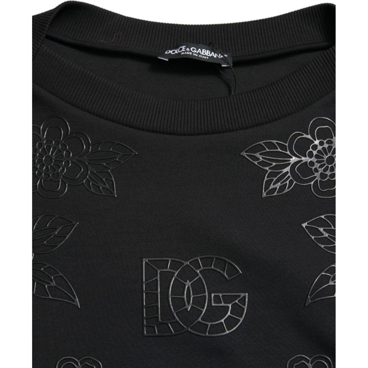 Dolce & Gabbana Elegant Black Floral Applique Sweater black-pullover-floral-logo-applique-sweater