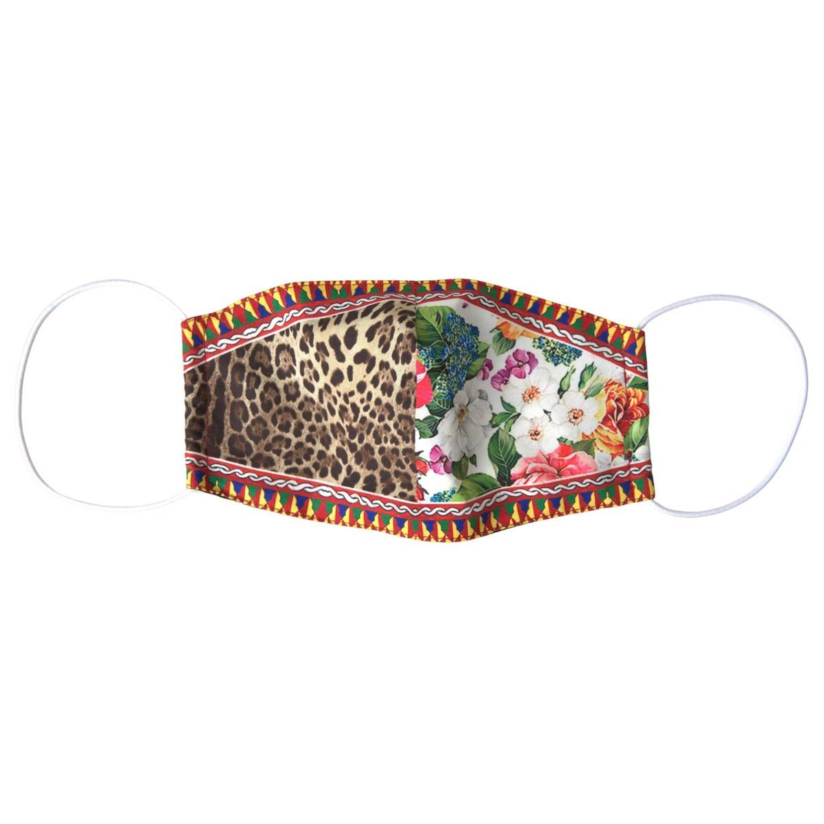 Dolce & Gabbana Multicolor Designer Face Mask with Logo Detail multicolor-leopard-floral-elastic-ear-strap-face-mask-1