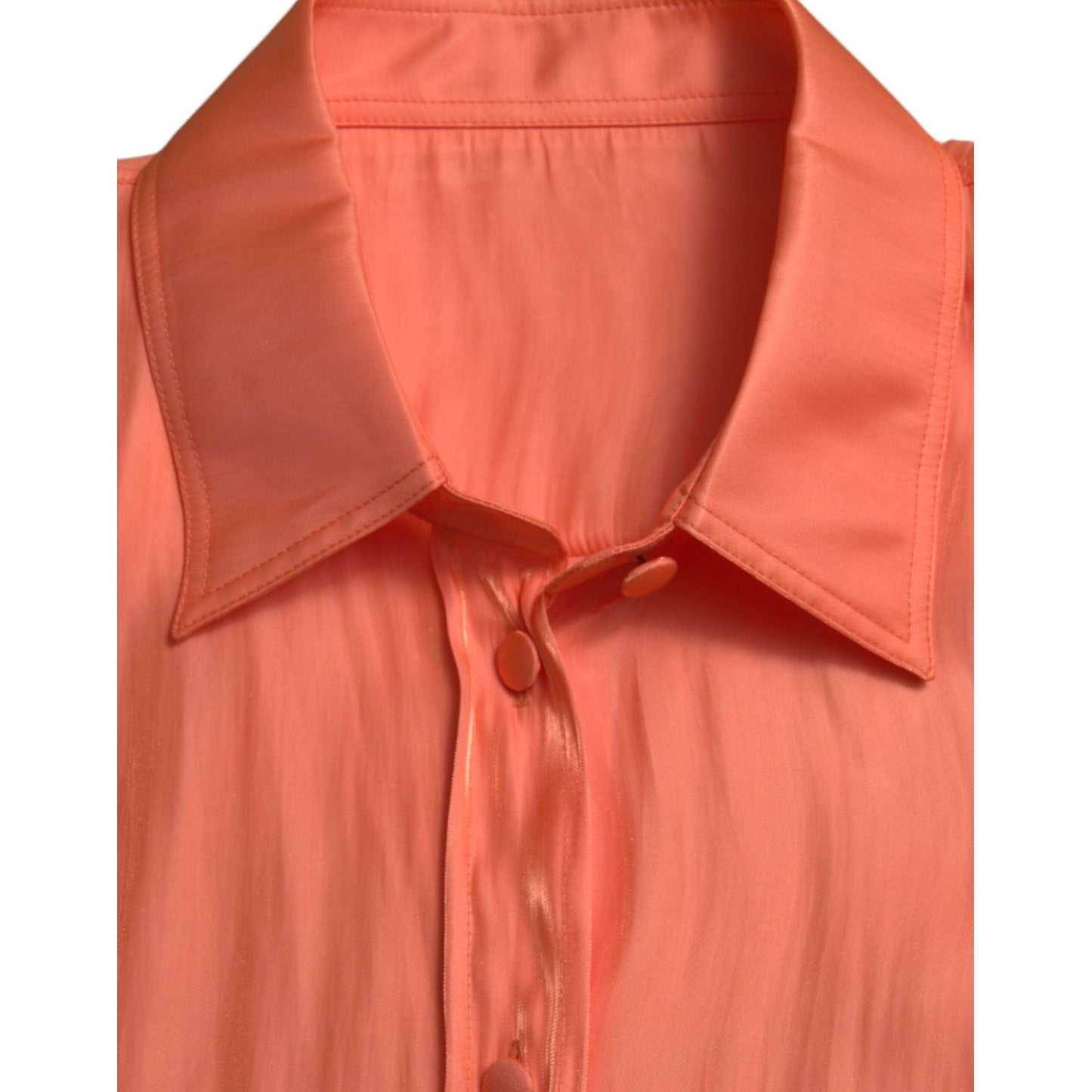 Dolce & Gabbana Elegant Coral Long Sleeve Polo Top peach-long-sleeve-button-down-blouse-top