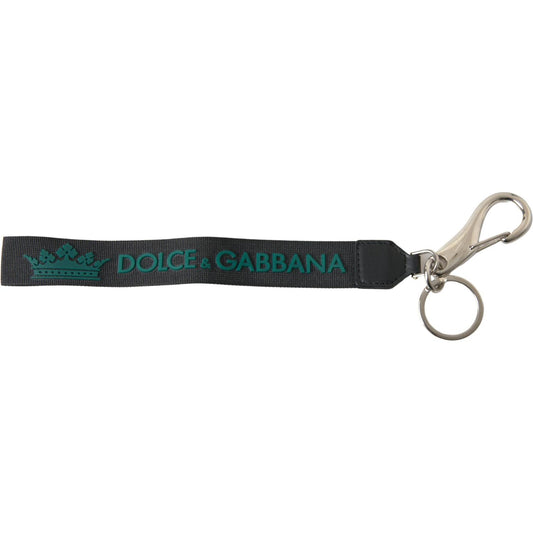 Dolce & Gabbana Chic Crown Rubber Logo Keychain black-dg-logo-rubber-silver-tone-metal-keychain