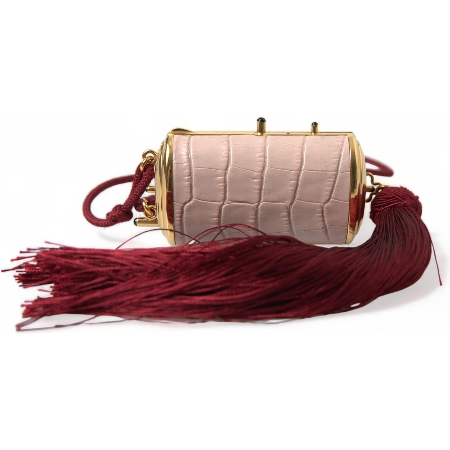 Dolce & Gabbana Exotic Pink Leather Mini Mirror Bag with Tassel pink-exotic-leather-mini-mirror-tassel-makeup-bag