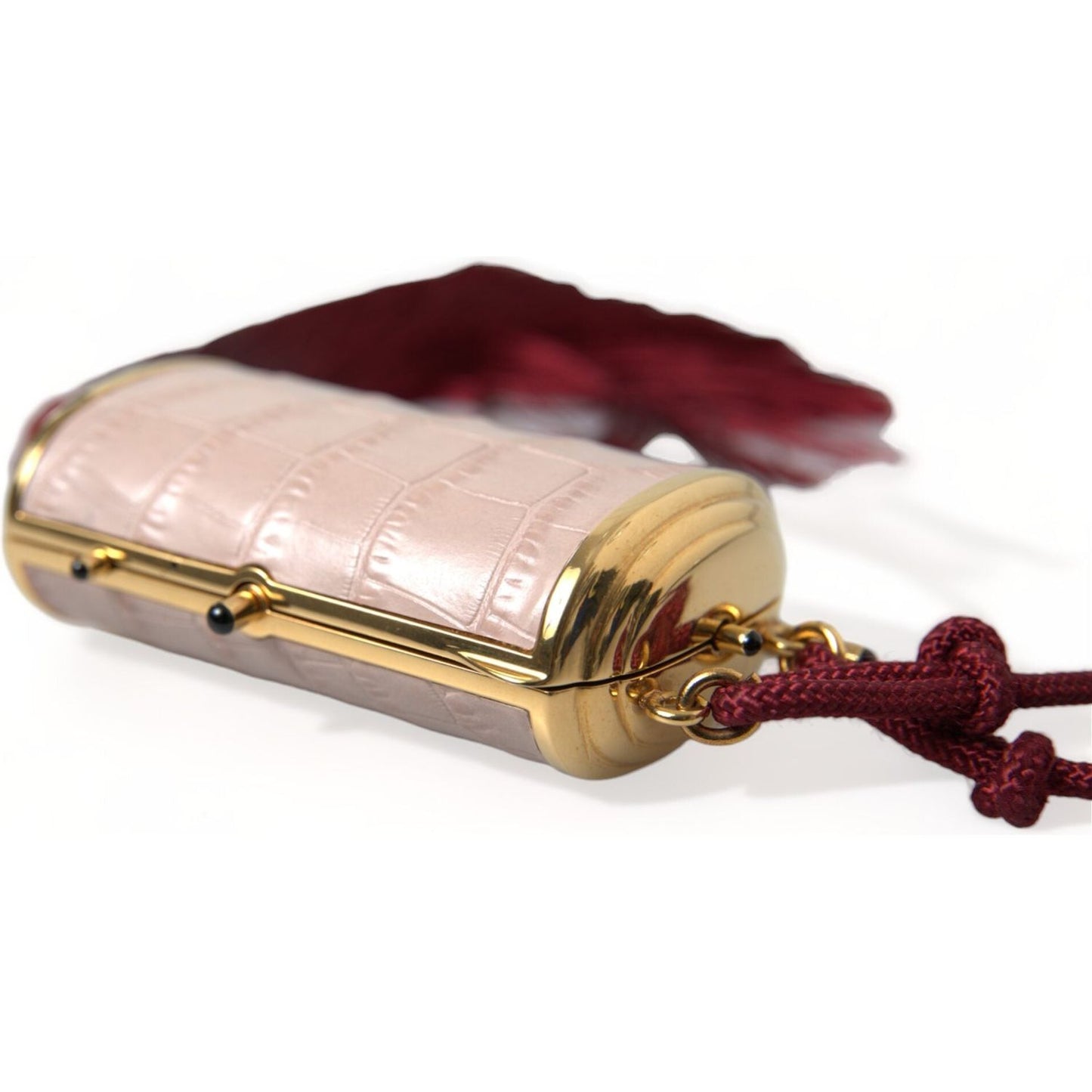 Dolce & Gabbana Exotic Pink Leather Mini Mirror Bag with Tassel pink-exotic-leather-mini-mirror-tassel-makeup-bag