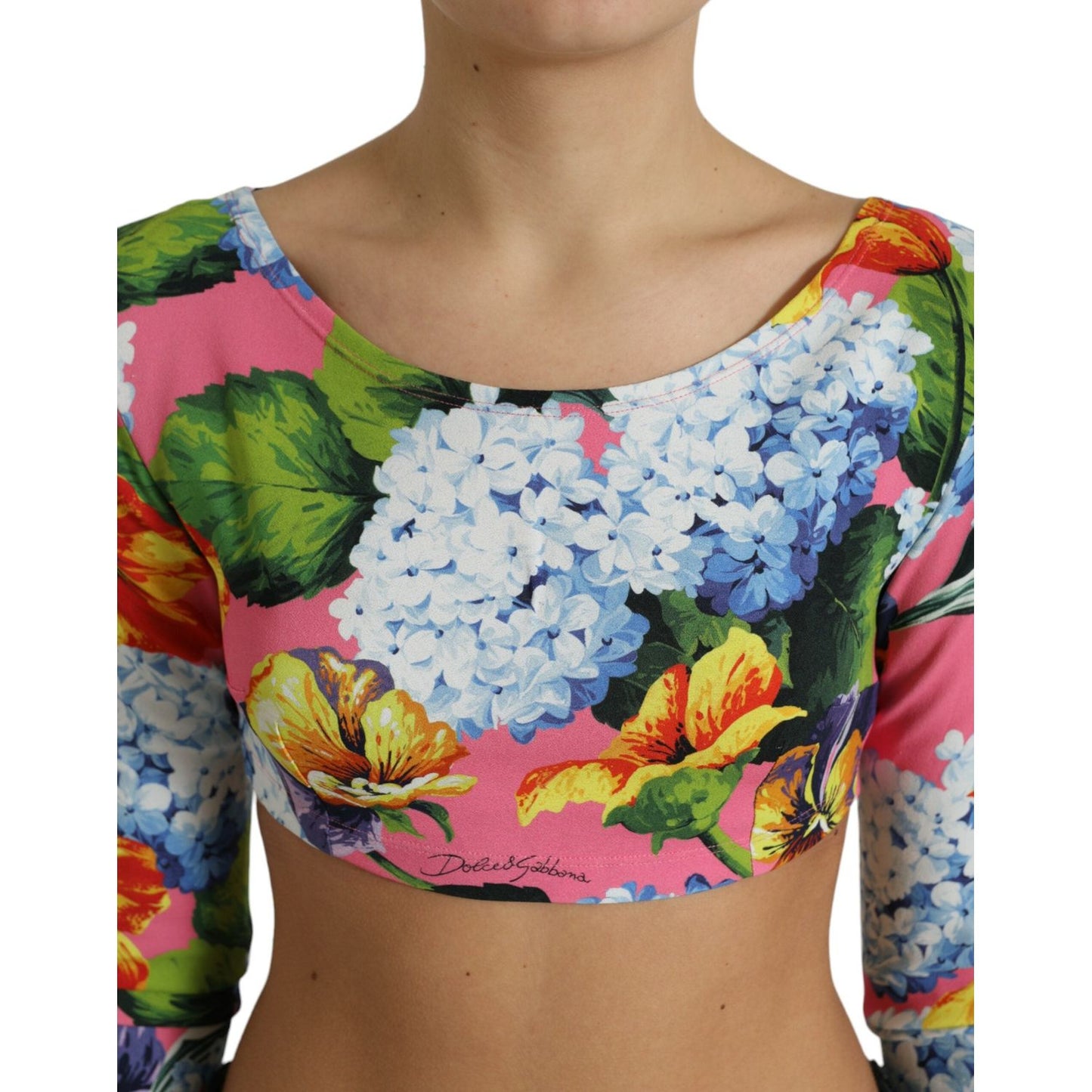 Dolce & Gabbana Floral Elegance Cropped Blouse multicolor-floral-long-sleeves-cropped-top-2