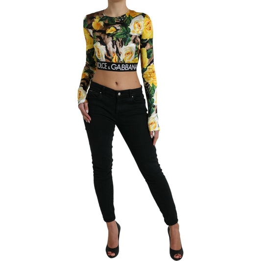 Dolce & Gabbana Elegant Floral Cropped Blouse Top multicolor-floral-long-sleeves-cropped-top