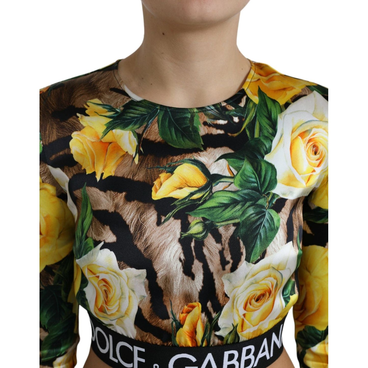 Dolce & Gabbana Elegant Floral Cropped Blouse Top multicolor-floral-long-sleeves-cropped-top
