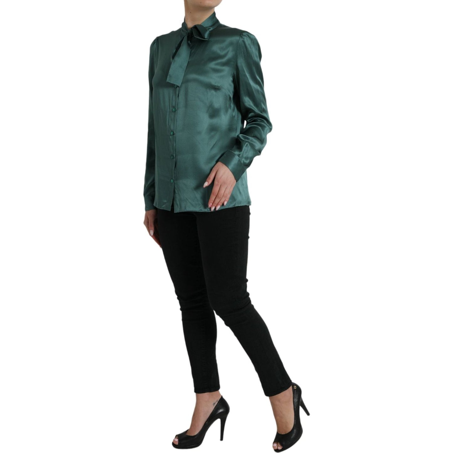 Dolce & Gabbana Elegant Dark Green Silk Blouse Top elegant-dark-green-silk-blouse-top