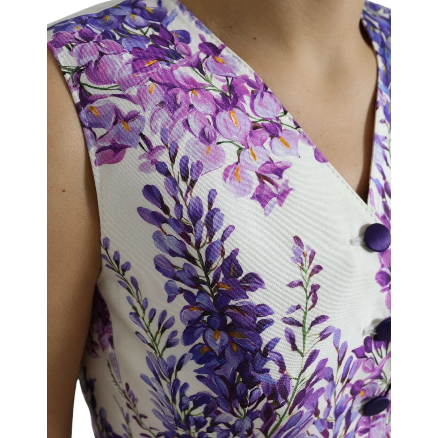 Dolce & Gabbana Floral Print Silk Blend Waistcoat white-floral-print-silk-waistcoat-vest-top