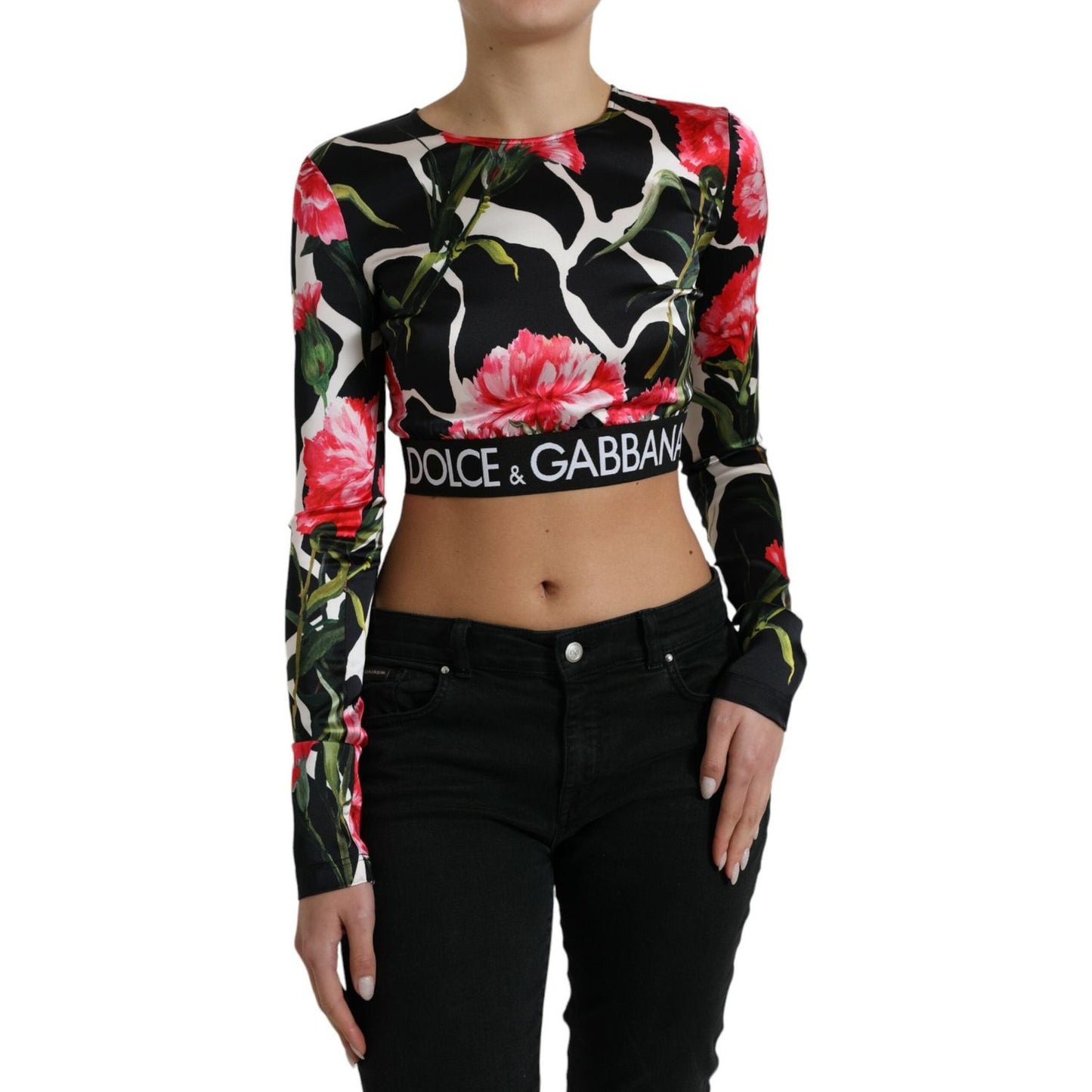 Dolce & Gabbana Elegant Floral Cropped Blouse Top multicolor-floral-long-sleeves-cropped-top-3