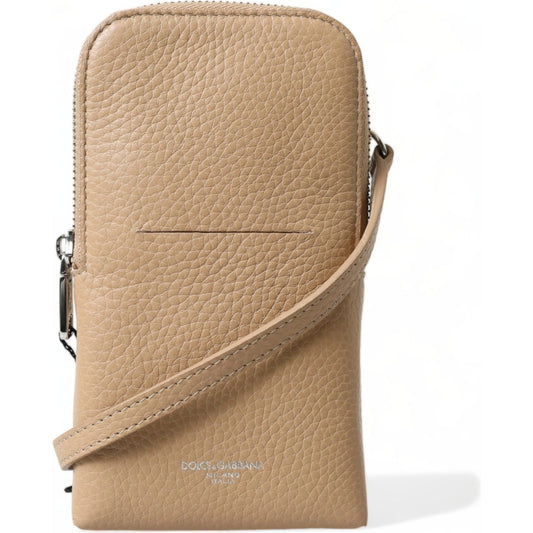 Dolce & Gabbana | Elegant Beige Leather Crossbody Phone Bag| McRichard Designer Brands   